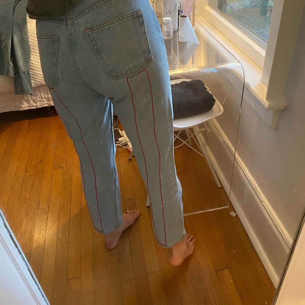 Still Here Jeans with Red Stitching